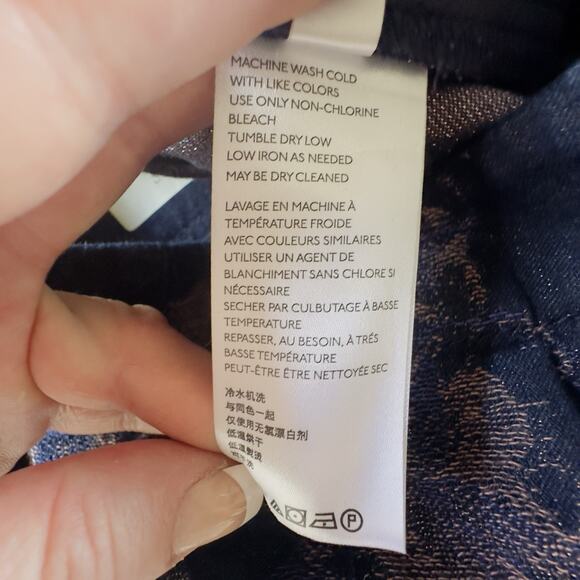 Pilcro Anthropologie Metallic Floral Brocade Wide Leg Pants Blue Gold Sz 30 - Picture 13 of 14